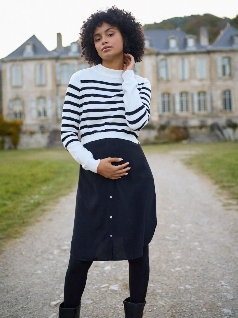 Seraphine White & Black Stripe Maternity & Nursing Knit Top Dress