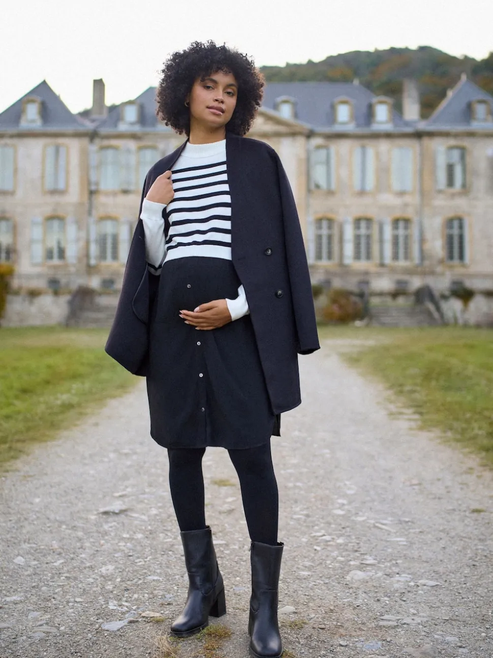 Seraphine White & Black Stripe Maternity & Nursing Knit Top Dress