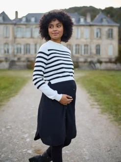 Seraphine White & Black Stripe Maternity & Nursing Knit Top Dress