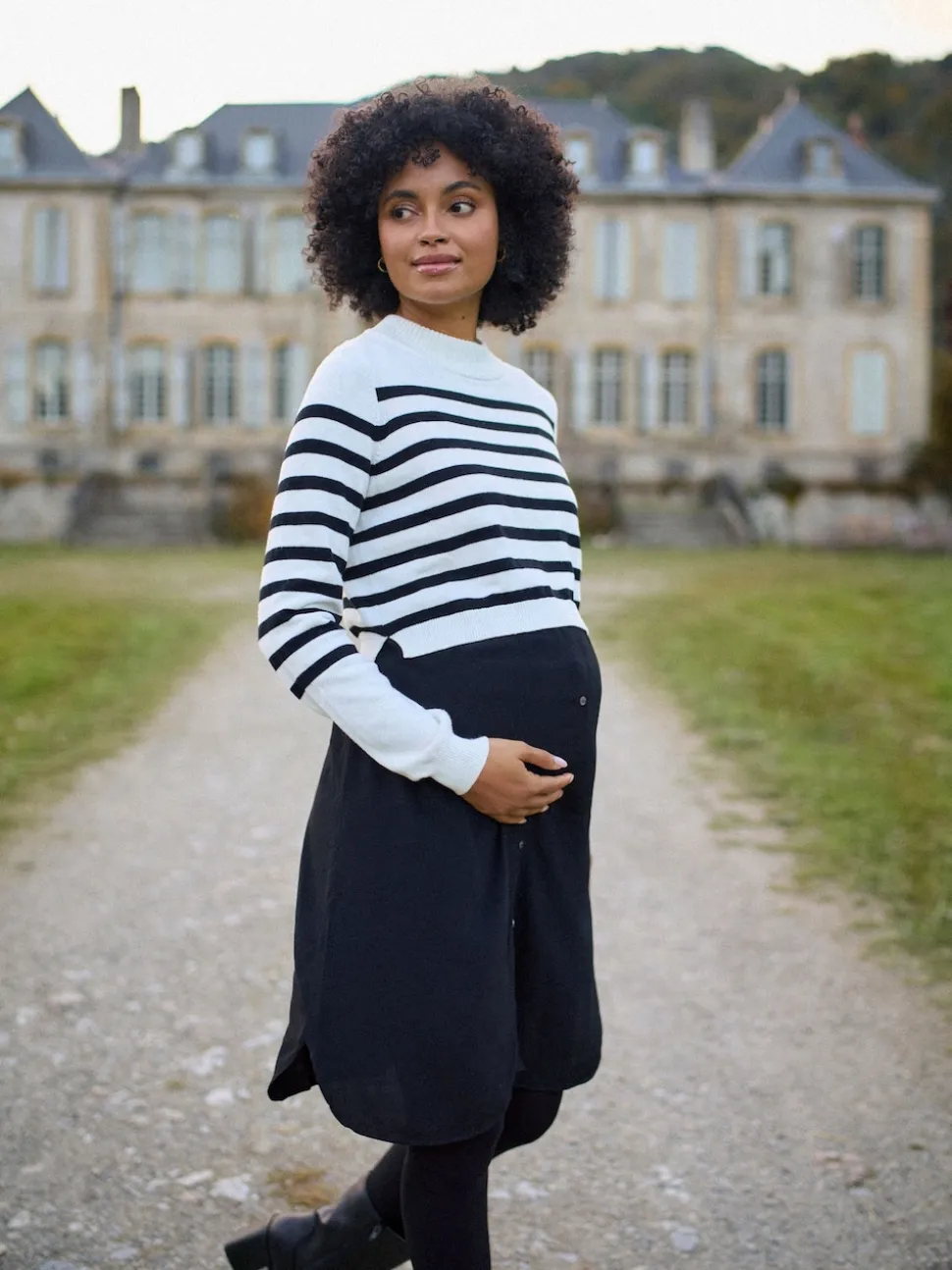 Seraphine White & Black Stripe Maternity & Nursing Knit Top Dress