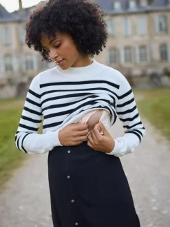 Seraphine White & Black Stripe Maternity & Nursing Knit Top Dress