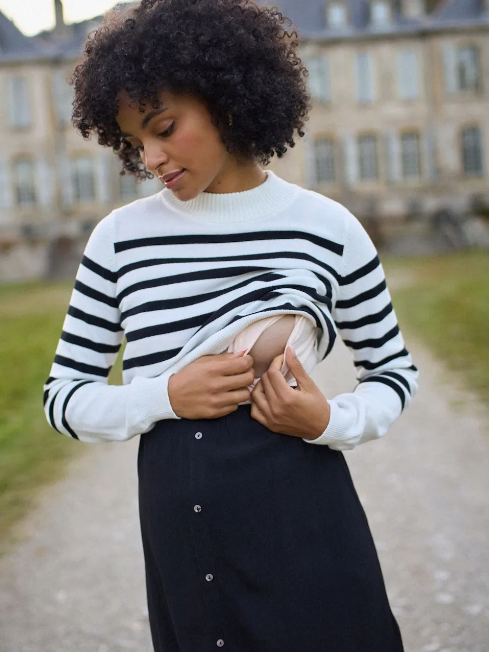 Seraphine White & Black Stripe Maternity & Nursing Knit Top Dress