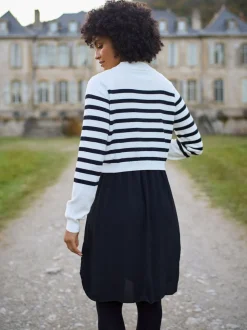 Seraphine White & Black Stripe Maternity & Nursing Knit Top Dress