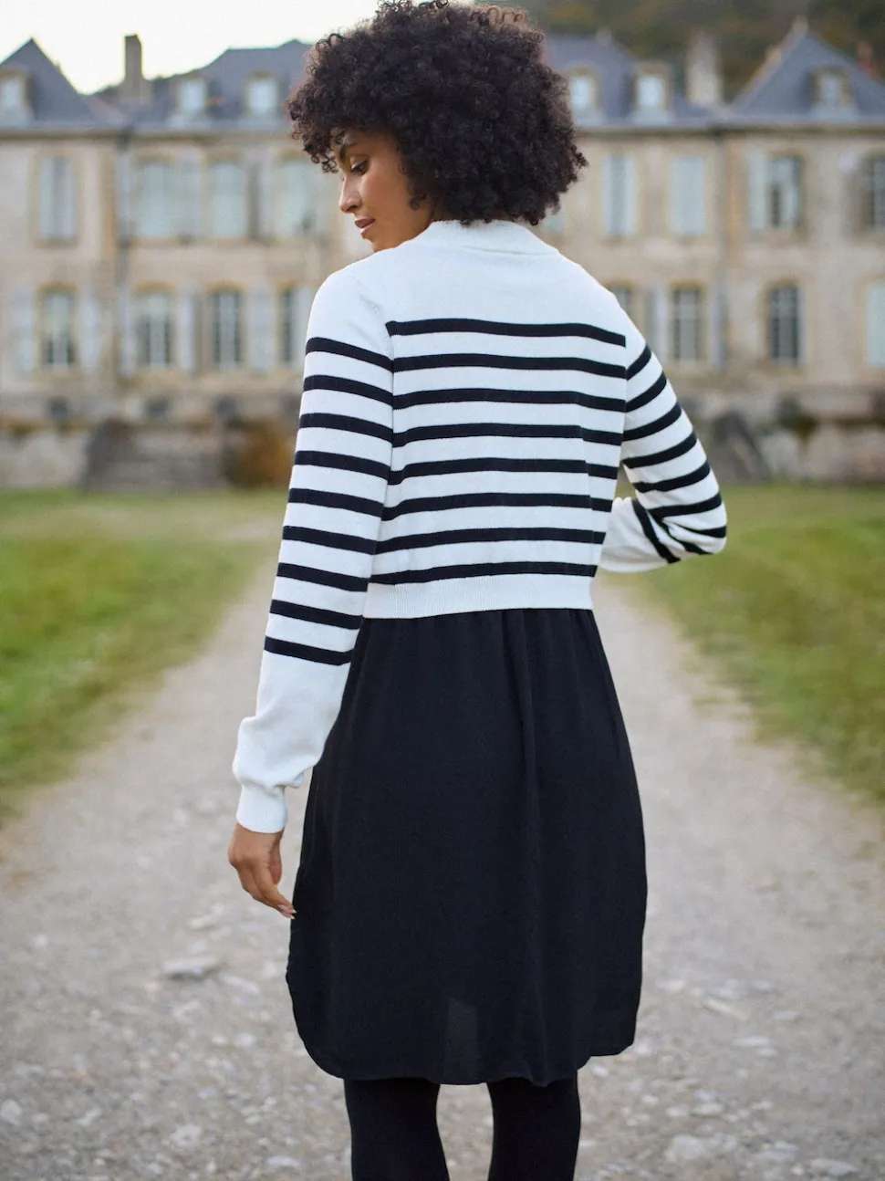 Seraphine White & Black Stripe Maternity & Nursing Knit Top Dress