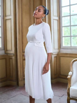 Seraphine White Ivory Maternity Premium Occasion Bridal Dress With Floaty Pleated Skirt