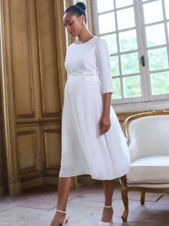 Seraphine White Ivory Maternity Premium Occasion Bridal Dress With Floaty Pleated Skirt