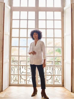 Seraphine White Ivory Maternity & Nursing Cotton Embroidered Blouse