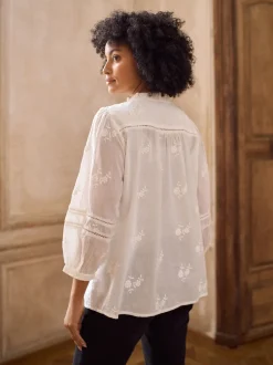 Seraphine White Ivory Maternity & Nursing Cotton Embroidered Blouse