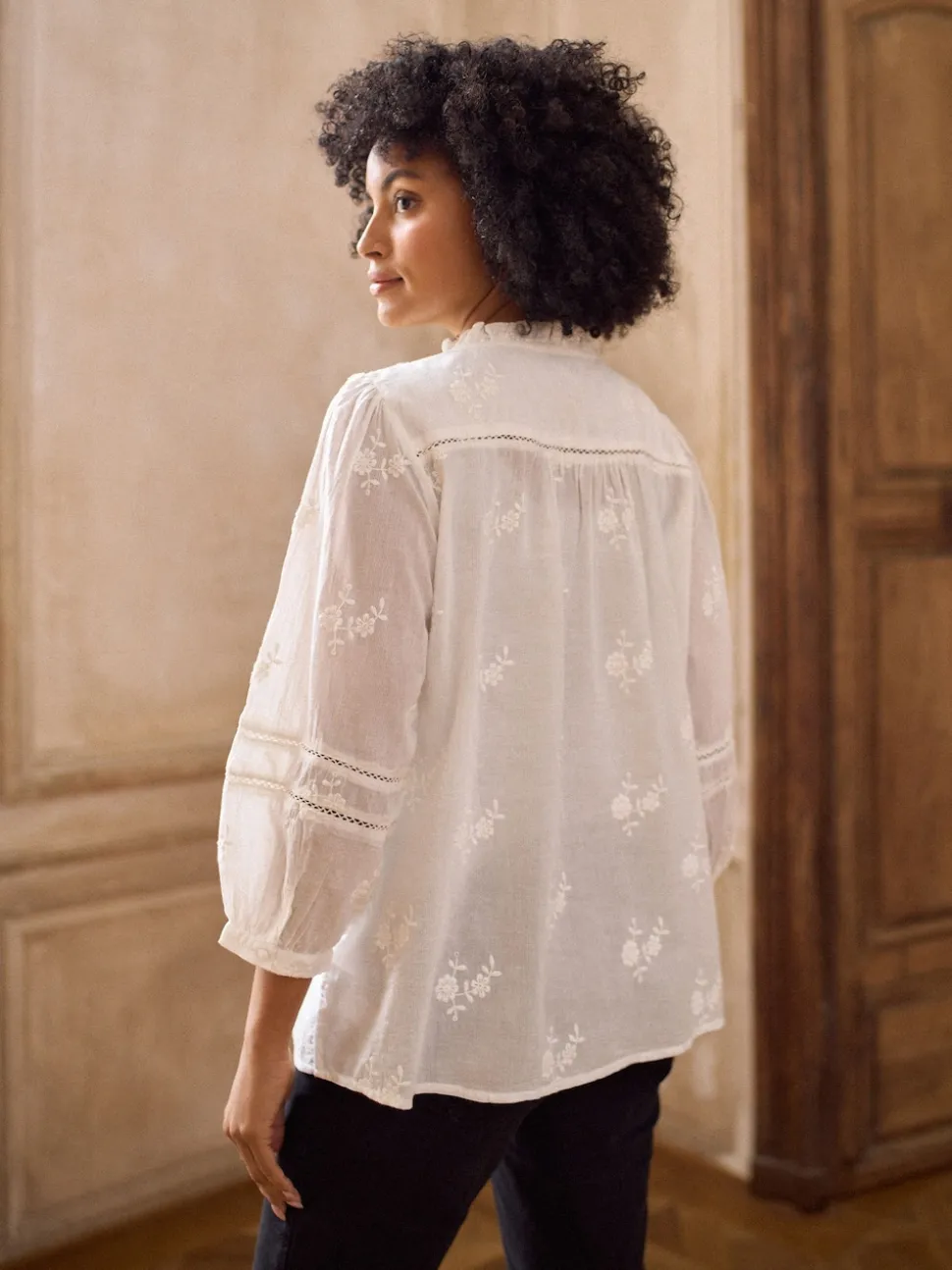 Seraphine White Ivory Maternity & Nursing Cotton Embroidered Blouse