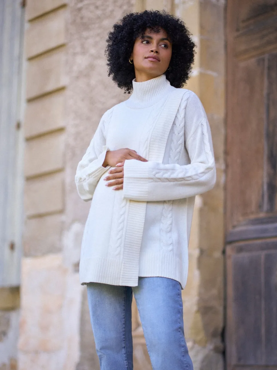 Seraphine White Ivory Premium 100% Merino Wool Maternity & Nursing Longline Jumper