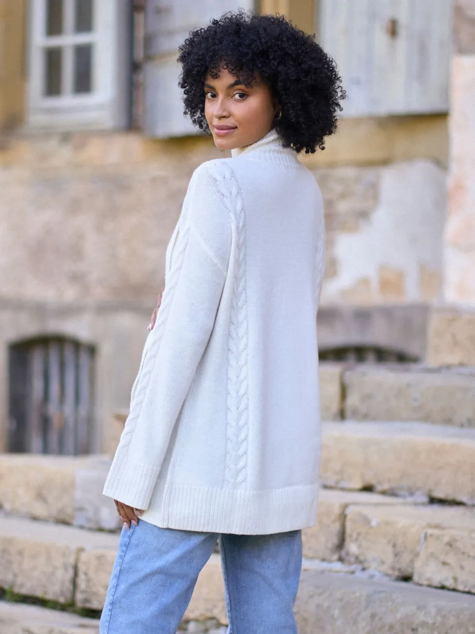 Seraphine White Ivory Premium 100% Merino Wool Maternity & Nursing Longline Jumper