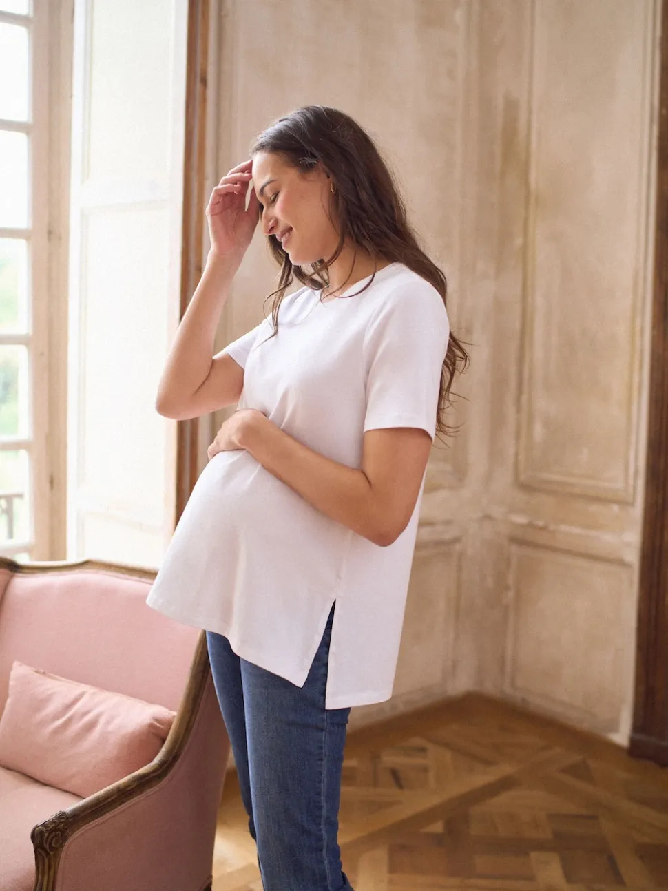 Seraphine White Maternity Short Sleeve Cotton Modal T-Shirt