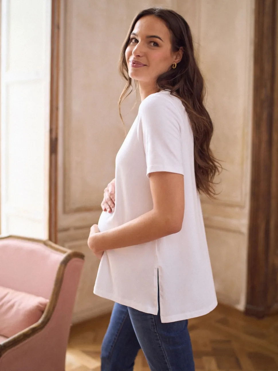 Seraphine White Maternity Short Sleeve Cotton Modal T-Shirt