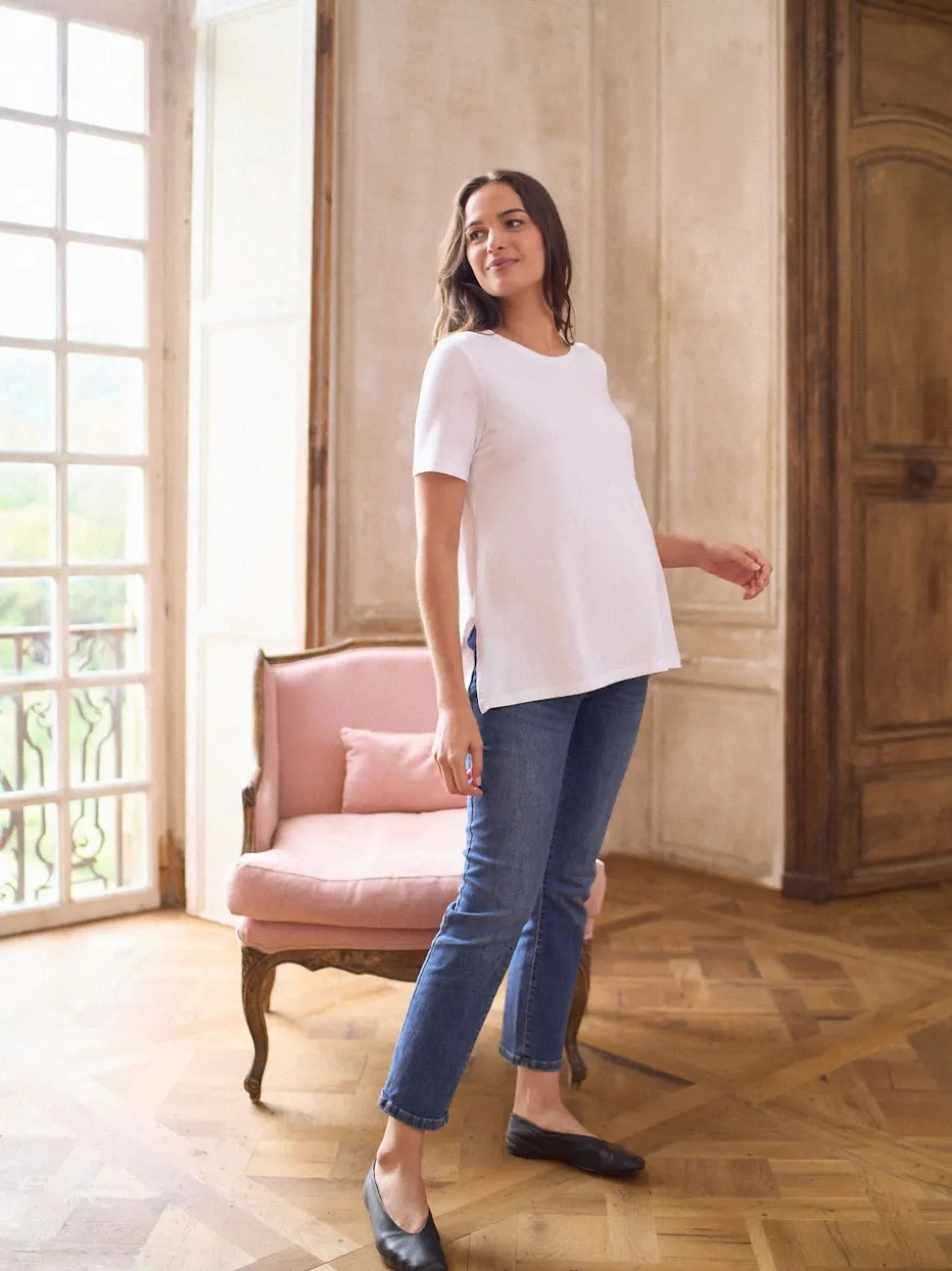 Seraphine White Maternity Short Sleeve Cotton Modal T-Shirt