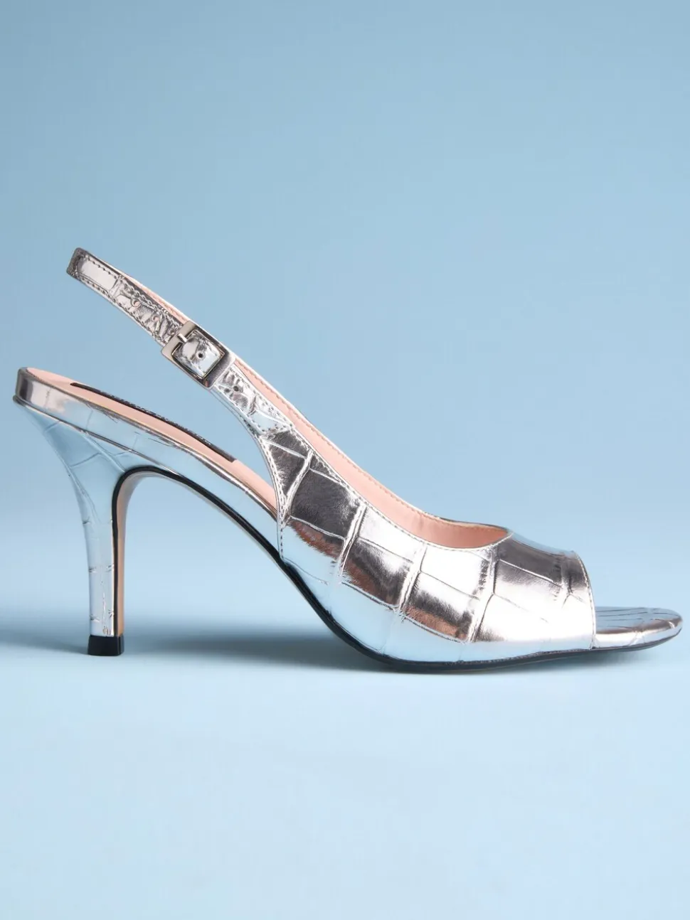 Silver Croc Embossed Tabitha Simmons X Next Ivy Peep Toe Sling Back Heels