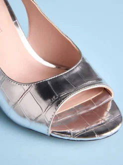 Silver Croc Embossed Tabitha Simmons X Next Ivy Peep Toe Sling Back Heels