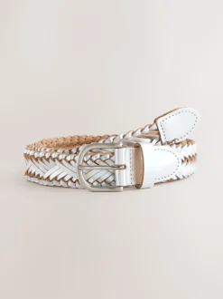 Silver Hand Plaited Leather Belt