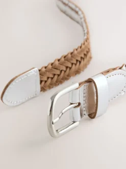 Silver Hand Plaited Leather Belt