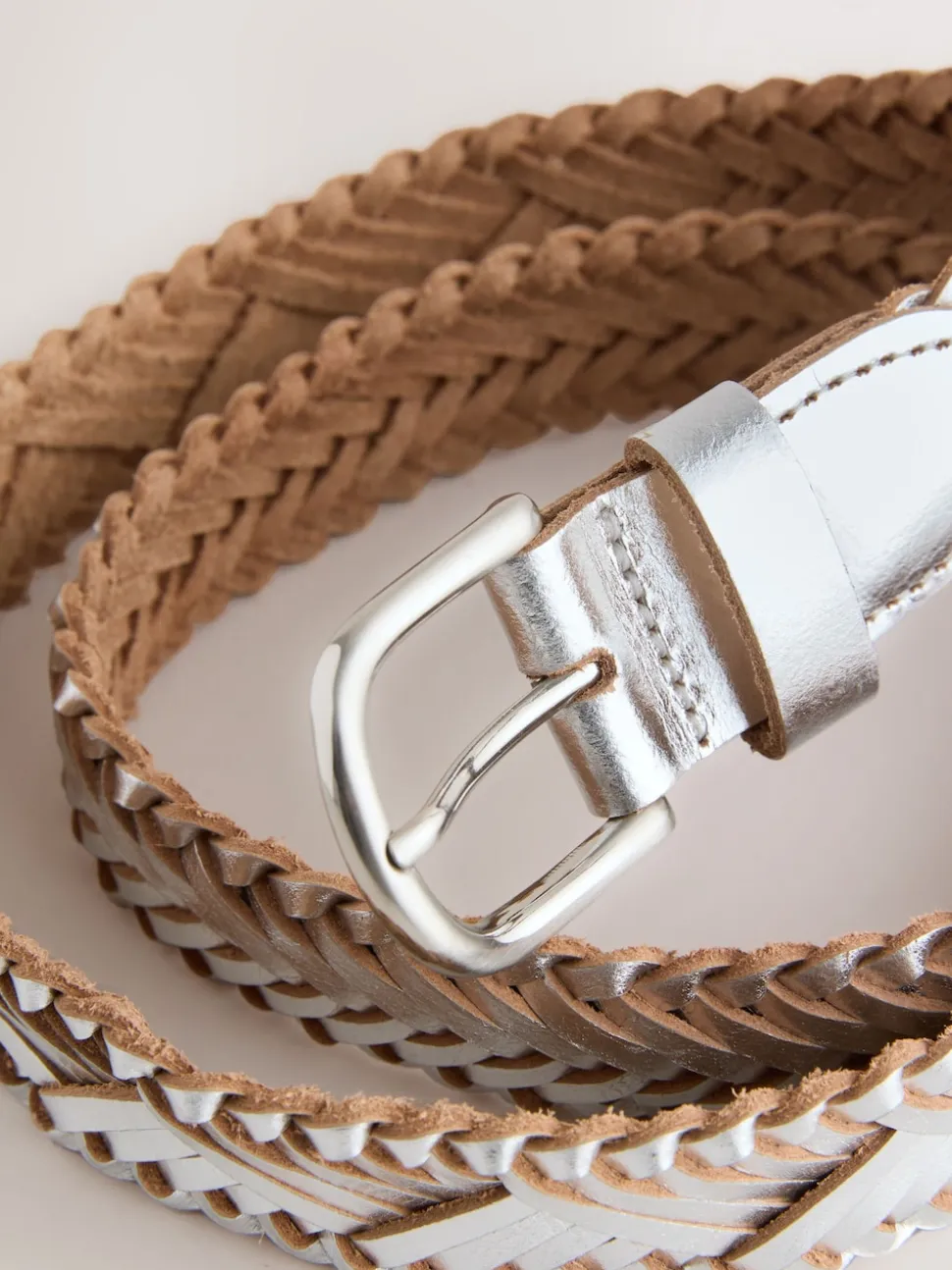 Silver Hand Plaited Leather Belt