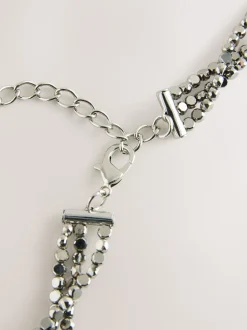 Silver Metallic Skinny Tiered Beaded Belt