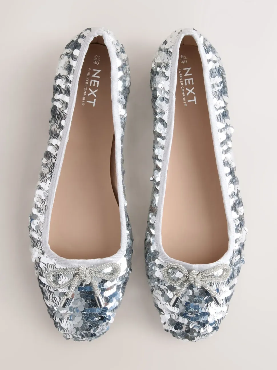 Silver Sequin Standard/Wide Fit Round Toe Ballerina Shoes
