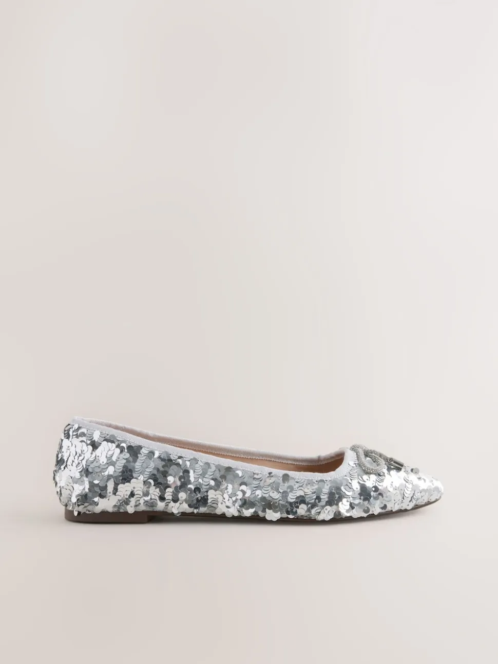 Silver Sequin Standard/Wide Fit Round Toe Ballerina Shoes