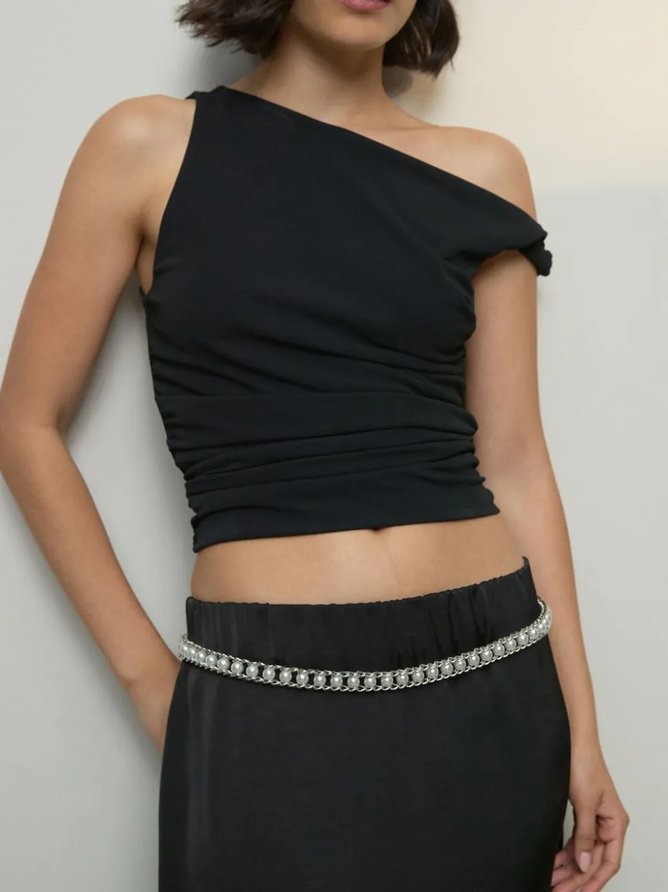 Silver Tone Pearl Bead Chain Belt