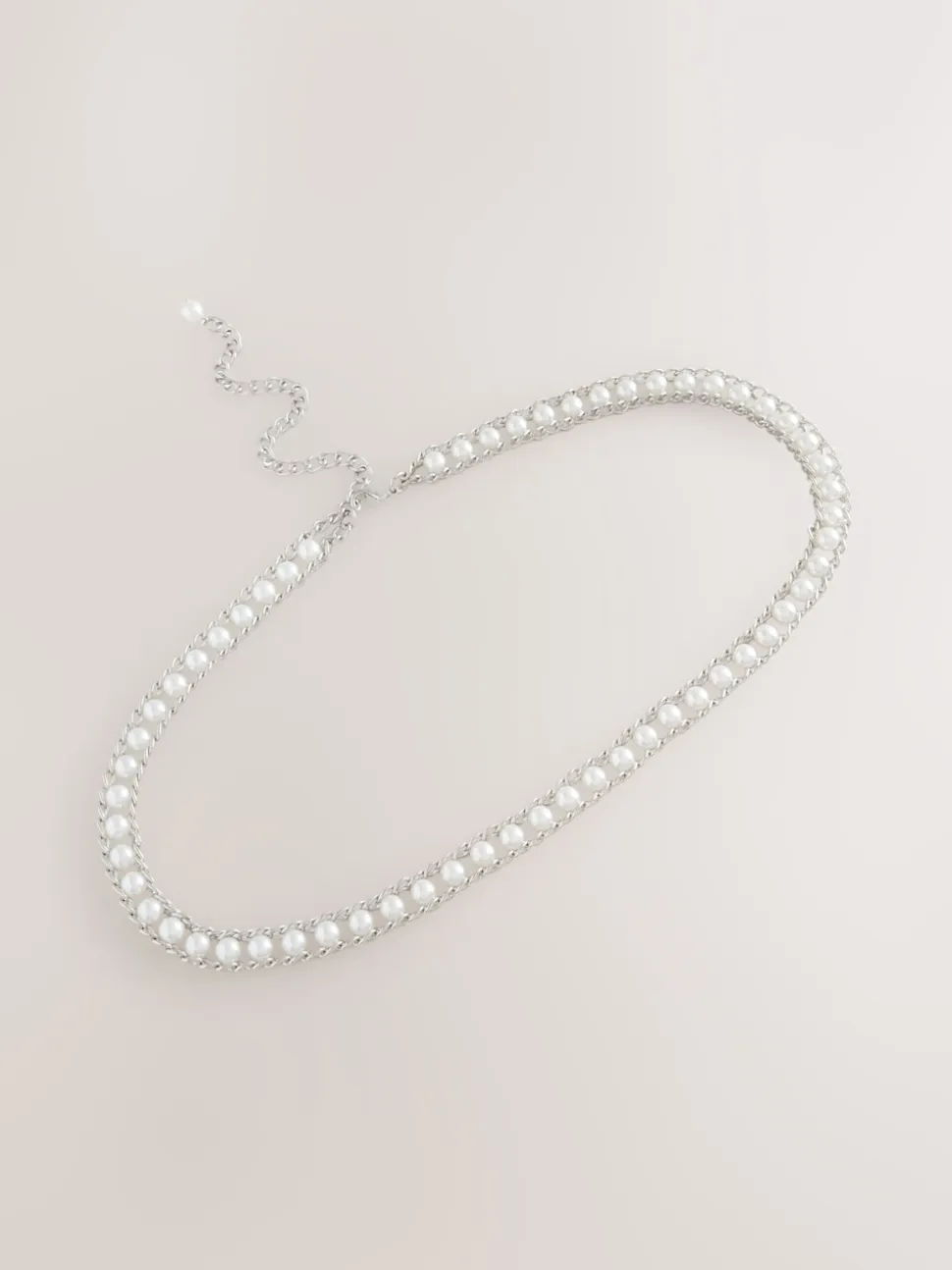 Silver Tone Pearl Bead Chain Belt