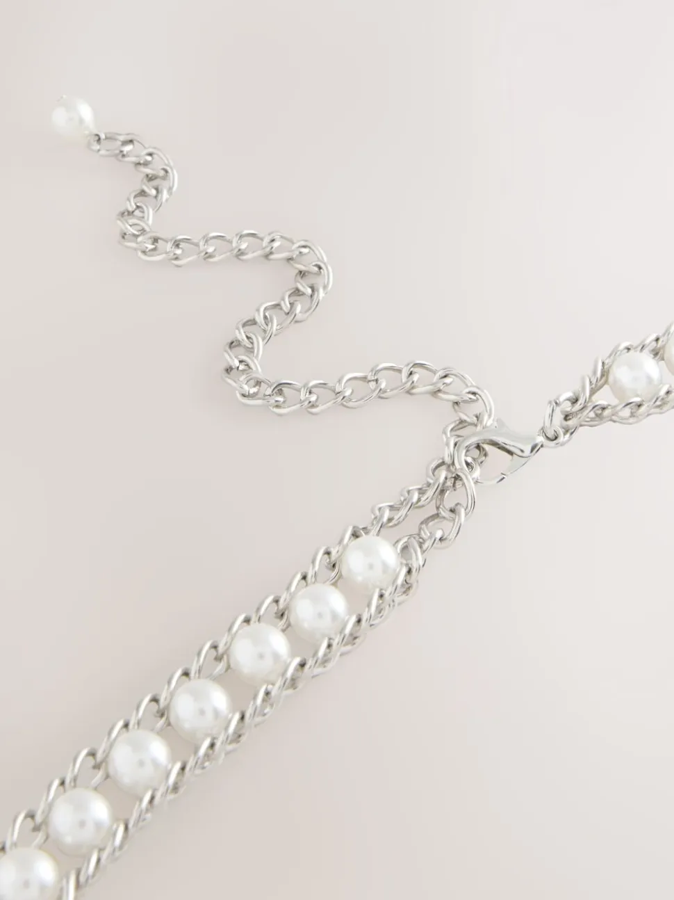 Silver Tone Pearl Bead Chain Belt