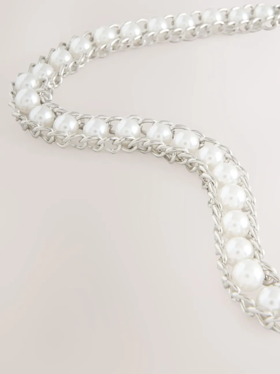Silver Tone Pearl Bead Chain Belt