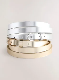Silver/Gold PU Skinny Belts 2 Pack