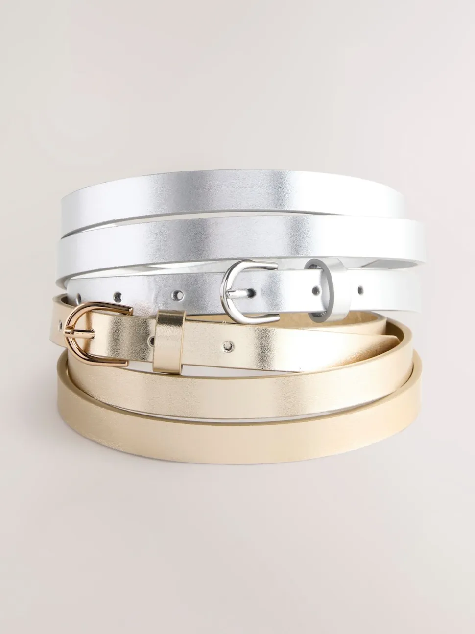 Silver/Gold PU Skinny Belts 2 Pack