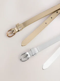 Silver/Gold PU Skinny Belts 2 Pack
