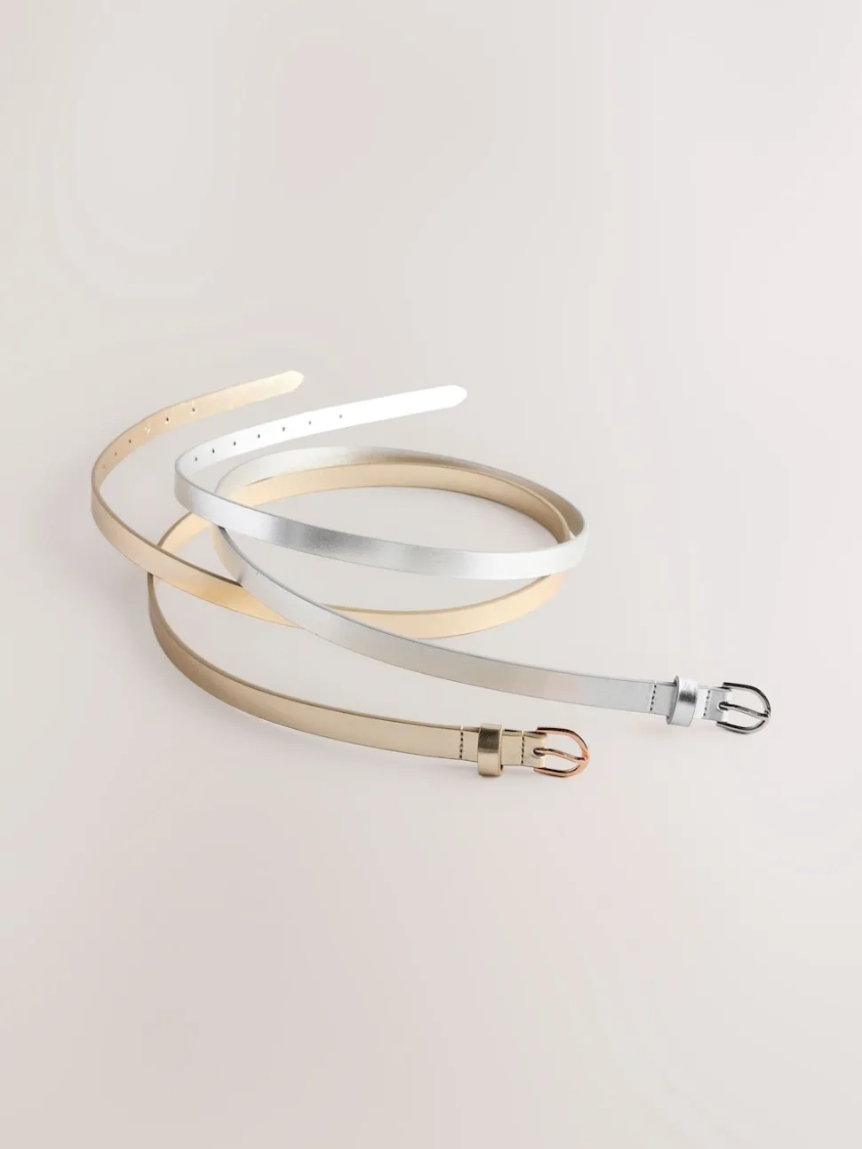 Silver/Gold PU Skinny Belts 2 Pack
