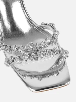 Simmi London Silver Meave Diamante Block Heeled Sandals