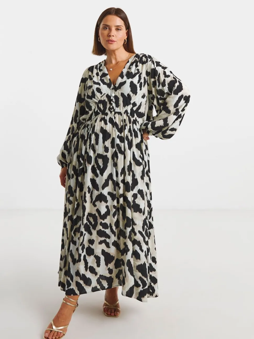 Simply Be Animal V-Neck Button Through Midi Dress