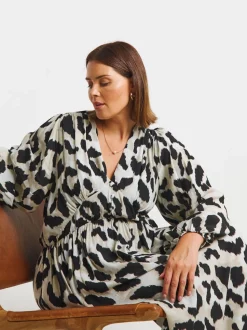 Simply Be Animal V-Neck Button Through Midi Dress