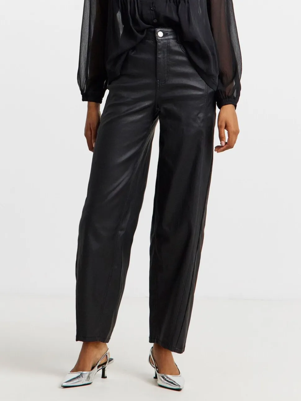 Simply Be Black Coated Barrel Jeans