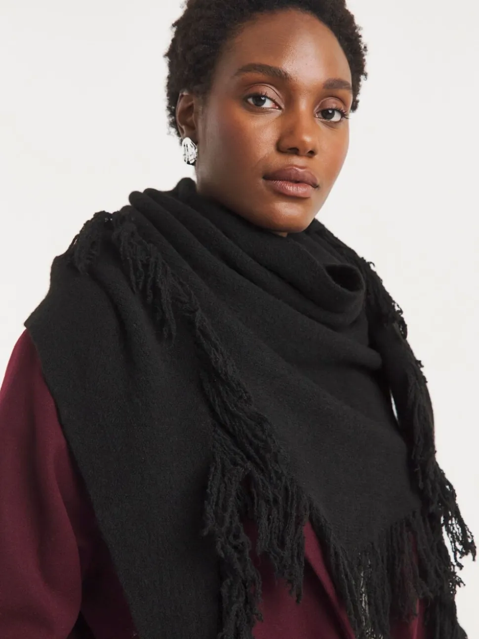 Simply Be Black Fringe Detail Wrap Scarf