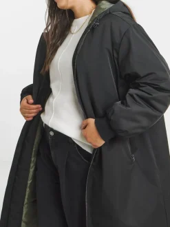 Simply Be Black Hooded Longline Bomber Coat