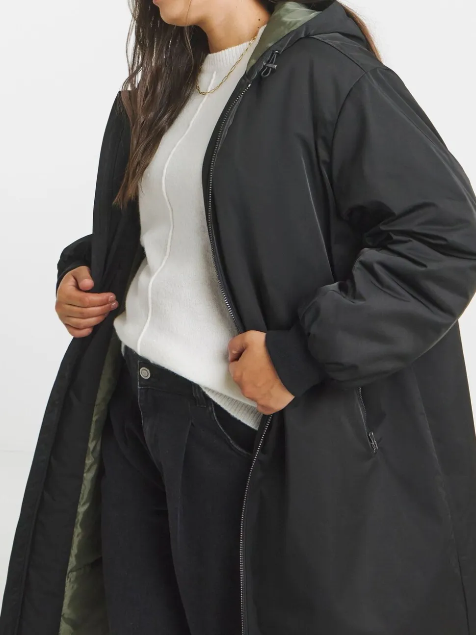 Simply Be Black Hooded Longline Bomber Coat