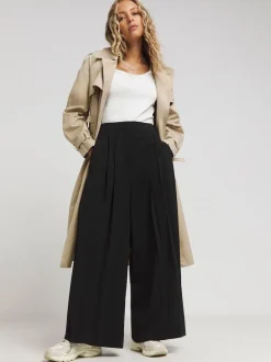 Simply Be Black Magisculpt Pleated Extra Wide Leg Trousers In Regular Length