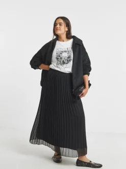 Simply Be Black Pleated Chiffon Midaxi Skirt