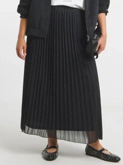 Simply Be Black Pleated Chiffon Midaxi Skirt