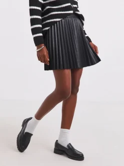 Simply Be Black PU Pleated Mini Skirt