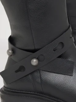 Simply Be Black PU Wide Fit Casual Knee High Boots With Wrap Detail