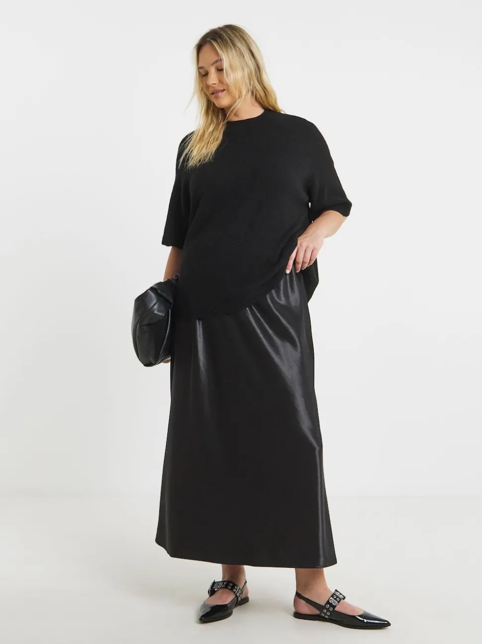 Simply Be Black Satin Maxi Skirt