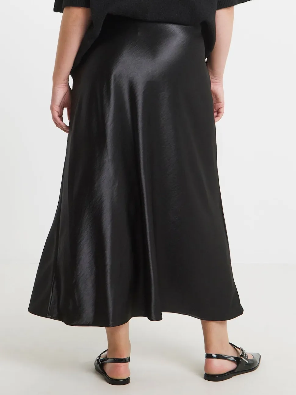 Simply Be Black Satin Maxi Skirt