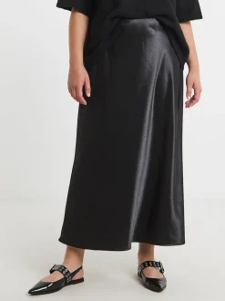 Simply Be Black Satin Maxi Skirt