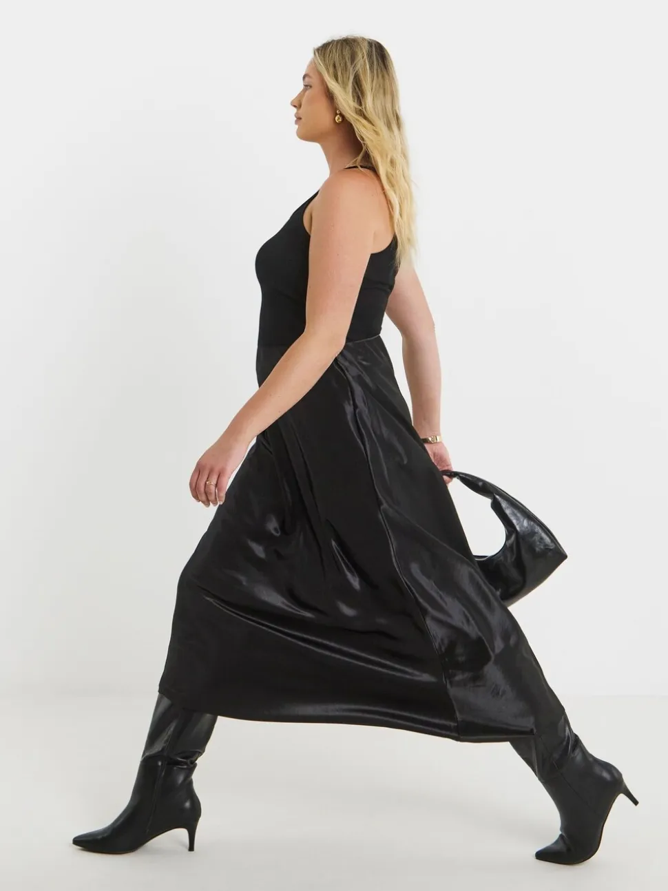 Simply Be Black Satin Maxi Skirt